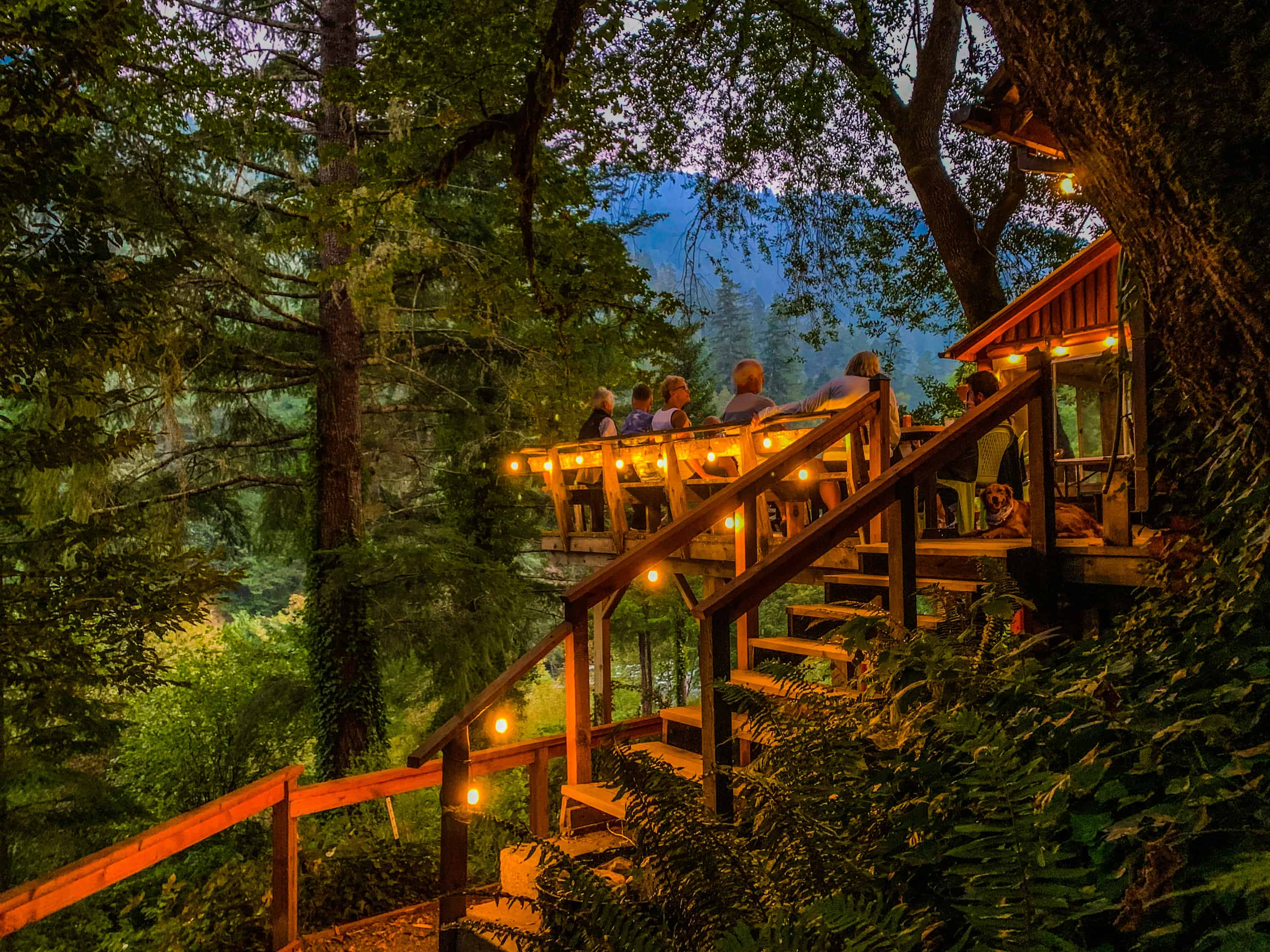 Relaxing on the deck at Marial lodge on the Rogue River